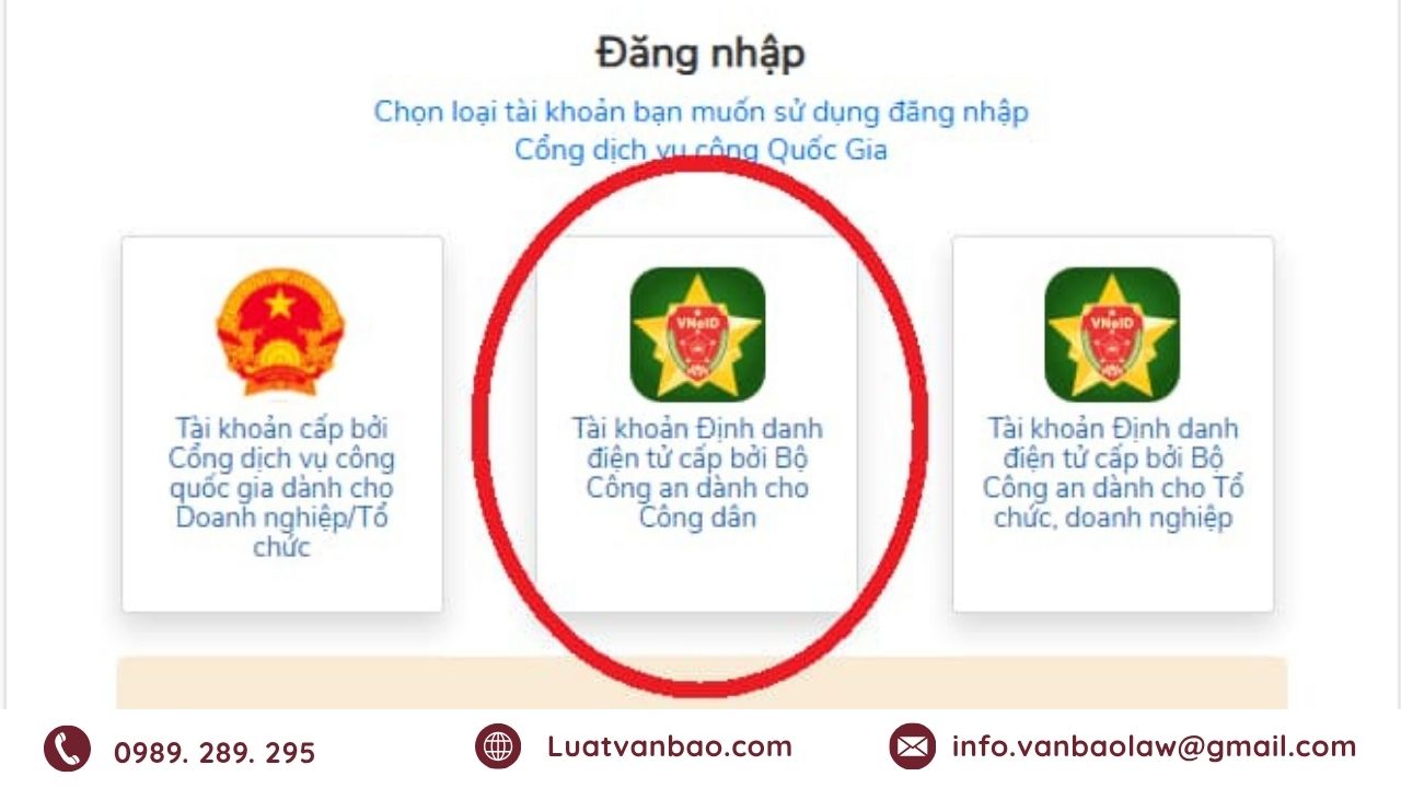 Đăng nhập Cổng Dịch vụ công bằng tài khoản VNeID để thực hiện thủ tục.