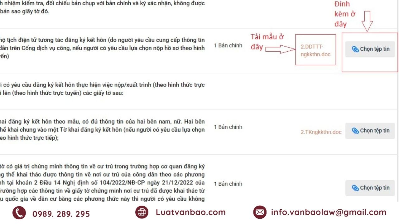 Tải lên hồ sơ điện tử khi thực hiện đăng ký kết hôn online.
